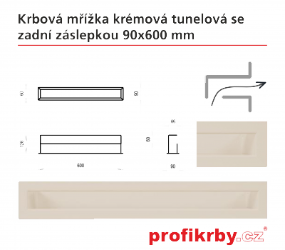 Krbová mřížka Kratki krémová Tunelová/se zadní záslepkou 90x600