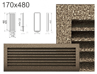 Krbová mřížka Kratki černo-zlatá lamelová 170x480