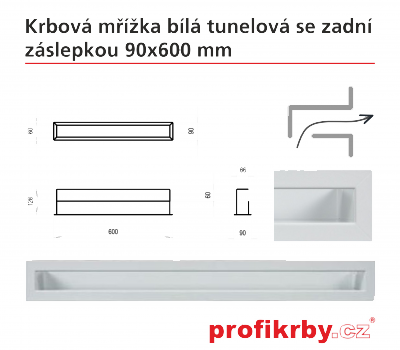 Krbová mřížka Kratki bílá Tunelová/se zadní záslepkou 90x600