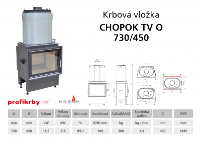 Krbová vložka KOBOK KOBOK  CHOPOK 730/450 PD s výměníkem  - přikládací dveře