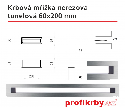 Krbová mřížka Kratki broušený nerez Tunelová 60x200