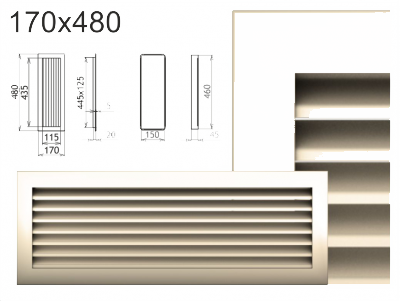 Krbová mřížka Kratki krémová lamelová 170x480