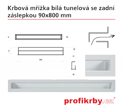 Krbová mřížka Kratki bílá Tunelová/se zadní záslepkou 90x800