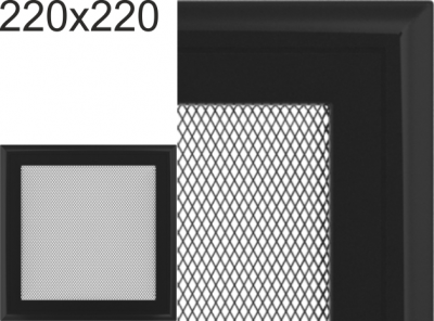 Krbová mřížka Kratki profil rámečku Oskar černá, rozměr 220x220 mm
