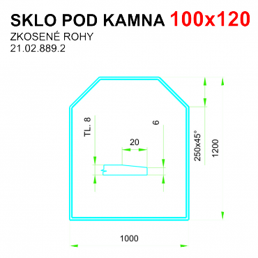 Podložka - sklo pod kamna tloušťka 8 mm Lienbacher 100x120  šestiúhelník