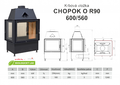 Krbová vložka KOBOK KOBOK CHOPOK R90 O x570 600 560 - Třístranná - troje dveře