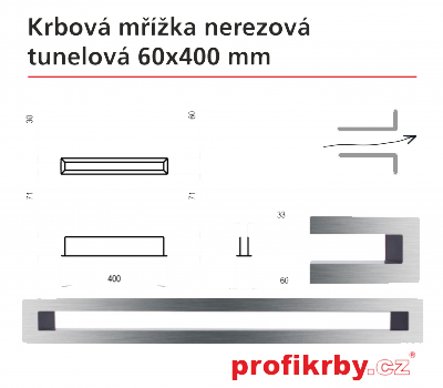 Krbová mřížka Kratki broušený nerez Tunelová 60x400