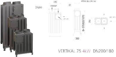 Spalinový výměník KOBOK Kobok Teplovzdušný výměník KOBOK Vertikal 75 4 kW H180/B180