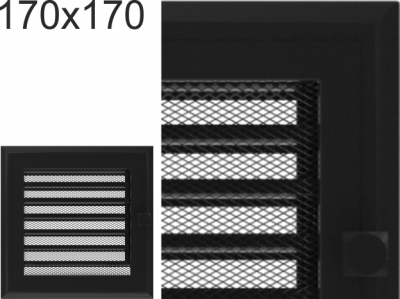 Krbová mřížka Kratki profil rámečku Oskar černá s žaluzií, rozměr 170x170 mm
