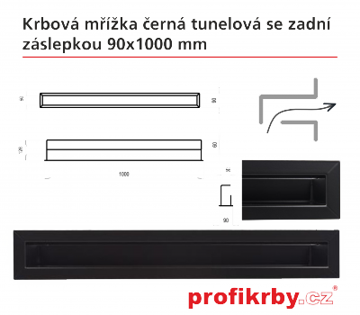 Krbová mřížka Kratki černá Tunelová/se zadní záslepkou 90x1000