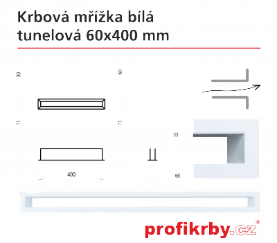 Krbová mřížka Kratki bílá Tunelová 60x400