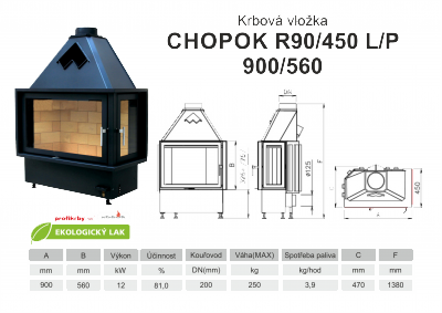 Krbová vložka KOBOK KOBOK CHOPOK R90x450 900 570 - Rohová - Dvoje dveře - Levá