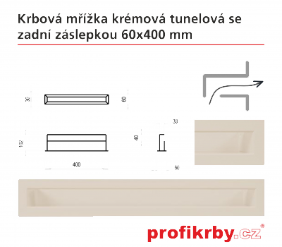 Krbová mřížka Kratki Krémová Tunelová/se zadní záslepkou 60x400