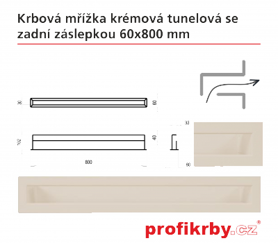 Krbová mřížka Kratki Krémová Tunelová/se zadní záslepkou 60x800