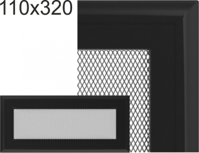 Krbová mřížka Kratki profil rámečku Oskar černá, rozměr 110x320 mm
