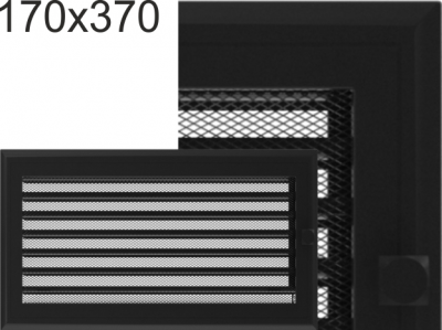 Krbová mřížka Kratki profil rámečku Oskar černá s žaluzií, rozměr 170x370 mm