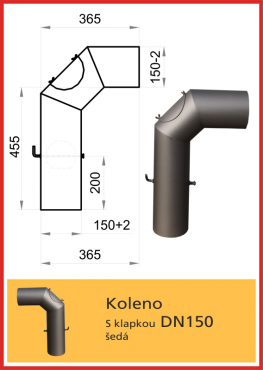 Kouřovod průměr  D150 THORMA Filakovo Koleno D150 Thorma s klapkou a čistícím otvorem šedá