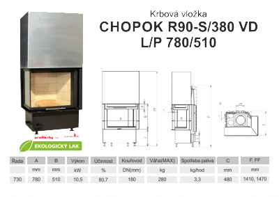 Krbová vložka KOBOK KOBOK CHOPOK VD R90Sx330 (380) 780 (830) 510 - Rohová - Levá s výsuvem