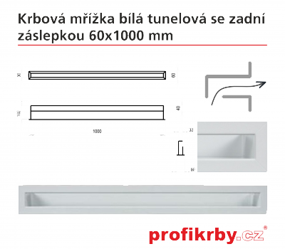 Krbová mřížka Kratki bílá Tunelová/se zadní záslepkou 60x1000