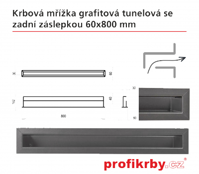 Krbová mřížka Kratki grafitová Tunelová/se zadní záslepkou 60x800