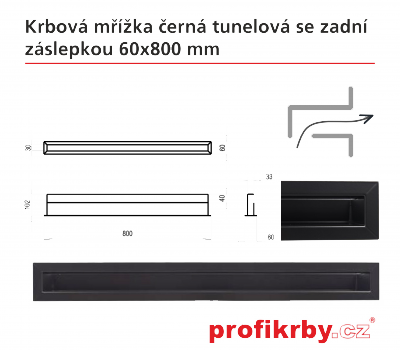 Krbová mřížka Kratki černá Tunelová/se zadní záslepkou 60x800