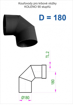 Kouřovod 180 STS Prachatice Koleno 90° - průměr 180 mm  tl.2