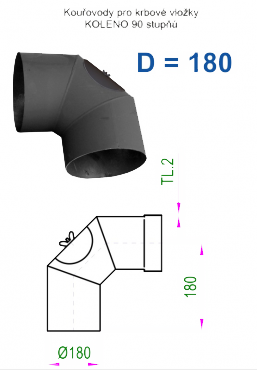 Kouřovod 180 STS Prachatice Koleno 90° - průměr 180 mm  tl.2 čistící otvor