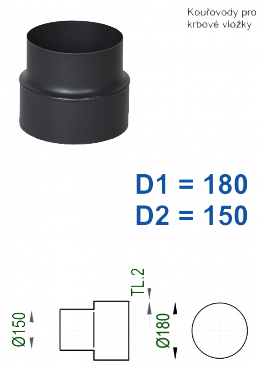 Kouřovod černý - přechod STS Prachatice průměr 180 / 150 mm  tl.2