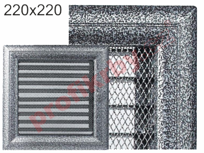 Krbová mřížka Kratki profil rámečku Oskar černo-stříbrná s žaluzií, rozměr 220x220 mm
