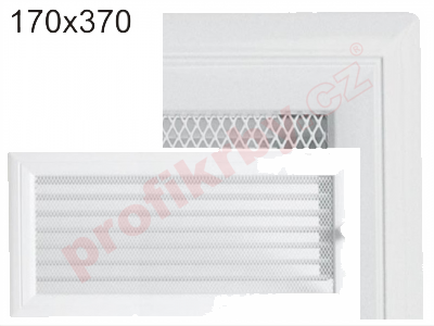 Krbová mřížka Kratki profil rámečku Oskar bílá s žaluzií, rozměr 170x370 mm