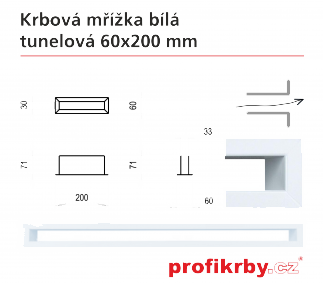Krbová mřížka Kratki Bílá tunelová 60x200