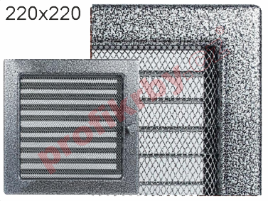 Krbová mřížka Kratki lakovaná černo-stříbrná s žaluzií, rozměr 220x220 mm
