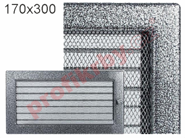Krbová mřížka Kratki lakovaná černo-stříbrná s žaluzií, rozměr 170x300 mm