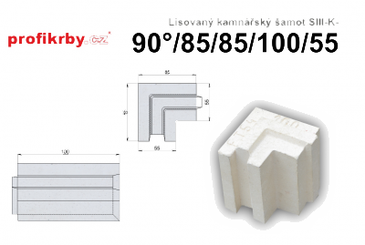 Kamnářská šamotová tvarovka profikrby Lisovaný šamot SIII-K - 90°/85/85/100/55 (pero-drážka)