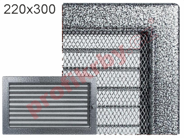 Krbová mřížka Kratki lakovaná černo-stříbrná s žaluzií, rozměr 220x300 mm