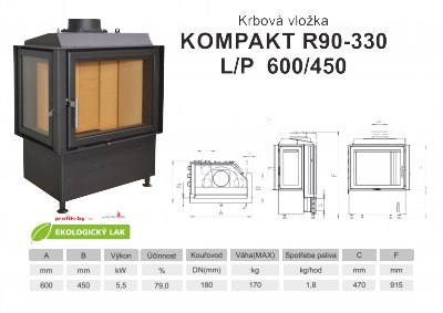 Krbová vložka KOBOK KOBOK KOMPAKT R90x330 600 450 - Rohová - Dvoje dveře - Pravá