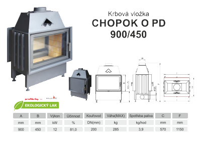 Krbová vložka KOBOK KOBOK CHOPOK 900 450 O PD oboustranná, přikládací dveře