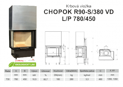 Krbová vložka KOBOK KOBOK CHOPOK VD R90Sx330 (380) 730 (780) 450 - Rohová - Pravá s výsuvem