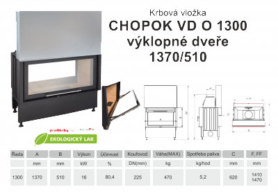 Krbová vložka KOBOK KOBOK CHOPOK O 1300 (1370) 510 1VD 1x výsuv, 1x výklopné dveře, oboustranná
