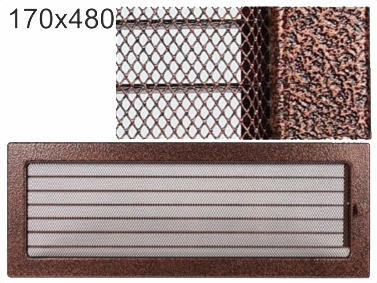Krbová mřížka Kratki černo-měděná s žaluzií, rozměr 170x480 mm
