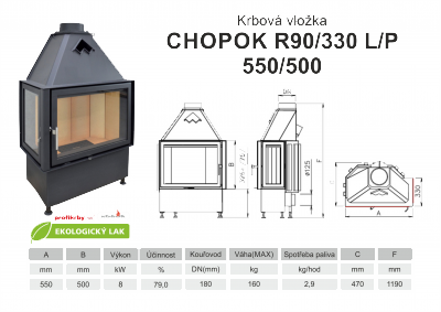 Krbová vložka KOBOK KOBOK CHOPOK R90x330 550 510 - Rohová - Dvoje dveře - Levá