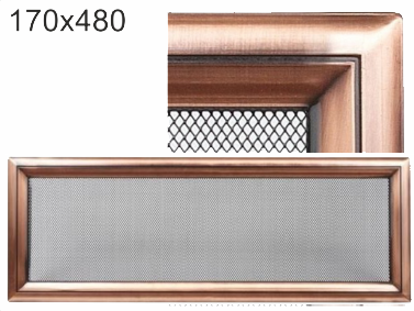 Krbová mřížka Kratki profil rámečku Oskar měď, rozměr 170x480 mm