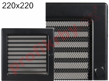 Krbová mřížka Kratki černá s žaluzií, rozměr 220x220 mm