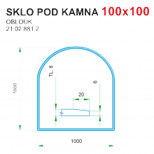 Podložka - sklo pod kamna tloušťka 8 mm Lienbacher 100x100 oblouk