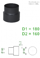 Kouřovod černý - přechod STS Prachatice průměr 180 / 160 mm  tl.2